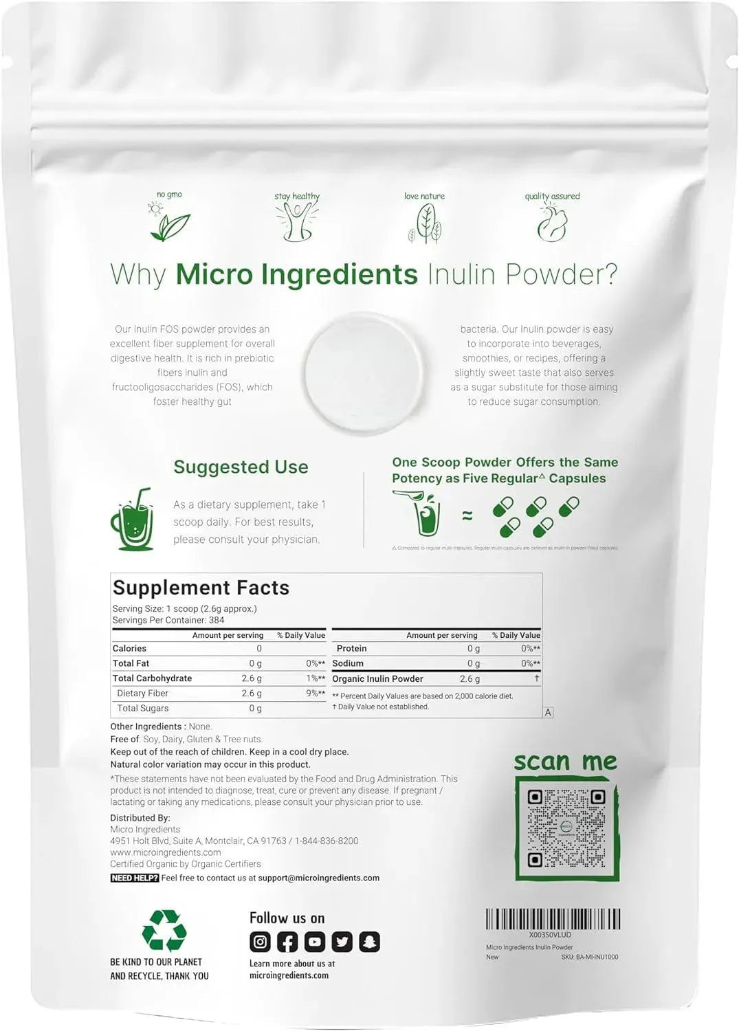 MICRO INGREDIENTS - Micro Ingredients Organic Inulin FOS Powder 998Gr. - The Red Vitamin MX - Suplementos Alimenticios - {{ shop.shopifyCountryName }}