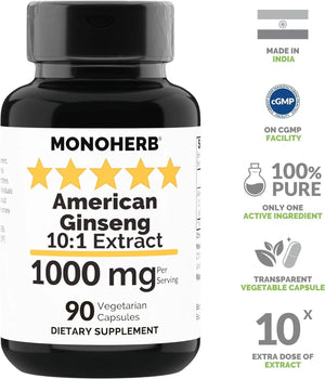 MONOHERB - Monoherb American Ginseng Extract 1000Mg. 90 Capsulas - The Red Vitamin MX - Suplementos Alimenticios - {{ shop.shopifyCountryName }}