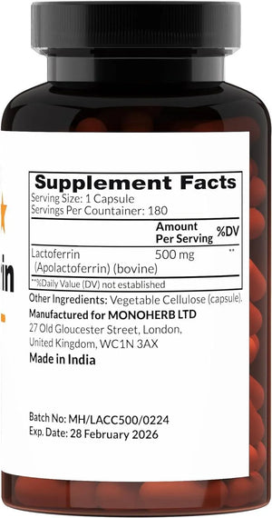 MONOHERB - Monoherb Pure Lactoferrin 500Mg. 180 Capsulas - The Red Vitamin MX - Suplementos Alimenticios - {{ shop.shopifyCountryName }}