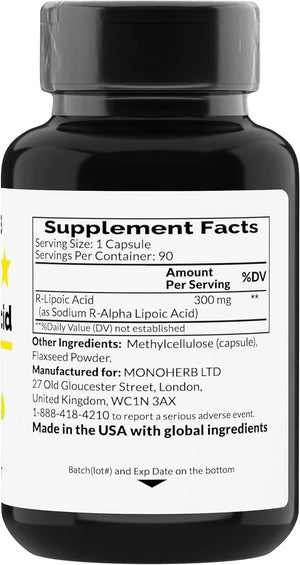 MONOHERB - MONOHERB R-Lipoic Acid 300Mg. 60 Capsulas - The Red Vitamin MX - Suplementos Alimenticios - {{ shop.shopifyCountryName }}