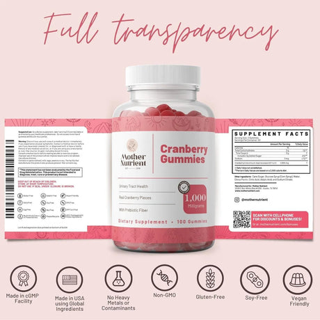 MOTHER NUTRIENT - Mother Nutrient Cranberry Gummies 1000Mg. 100 Gomitas - The Red Vitamin MX - Suplementos Alimenticios - {{ shop.shopifyCountryName }}