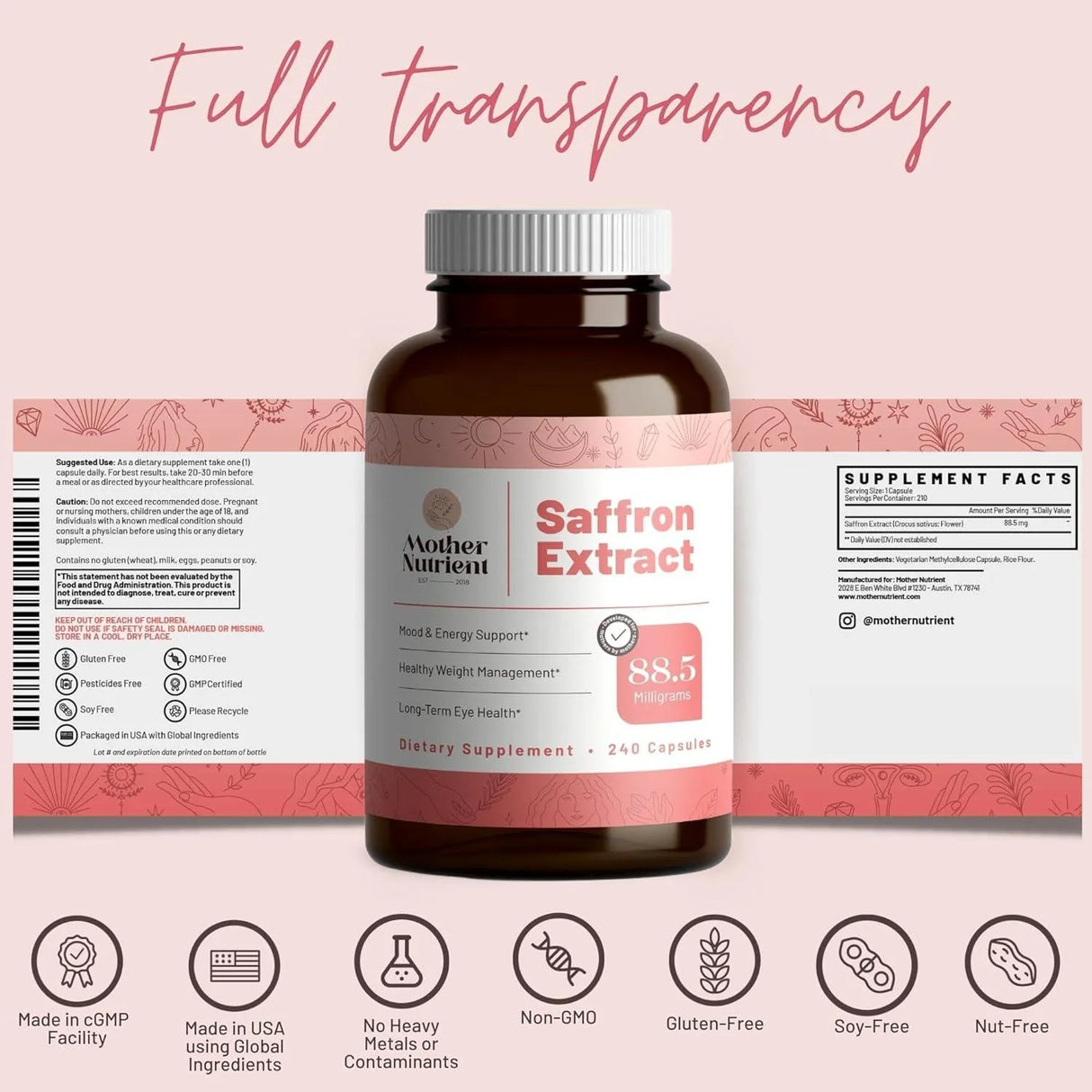 MOTHER NUTRIENT - Mother Nutrient Saffron Extract 88.5Mg. 240 Capsulas - The Red Vitamin MX - Suplementos Alimenticios - {{ shop.shopifyCountryName }}