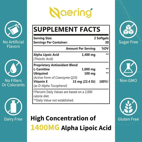 NAERING - Naering Liposomal Alpha Lipoic Acid 1400Mg. 120 Capsulas Blandas - The Red Vitamin MX - Suplementos Alimenticios - {{ shop.shopifyCountryName }}