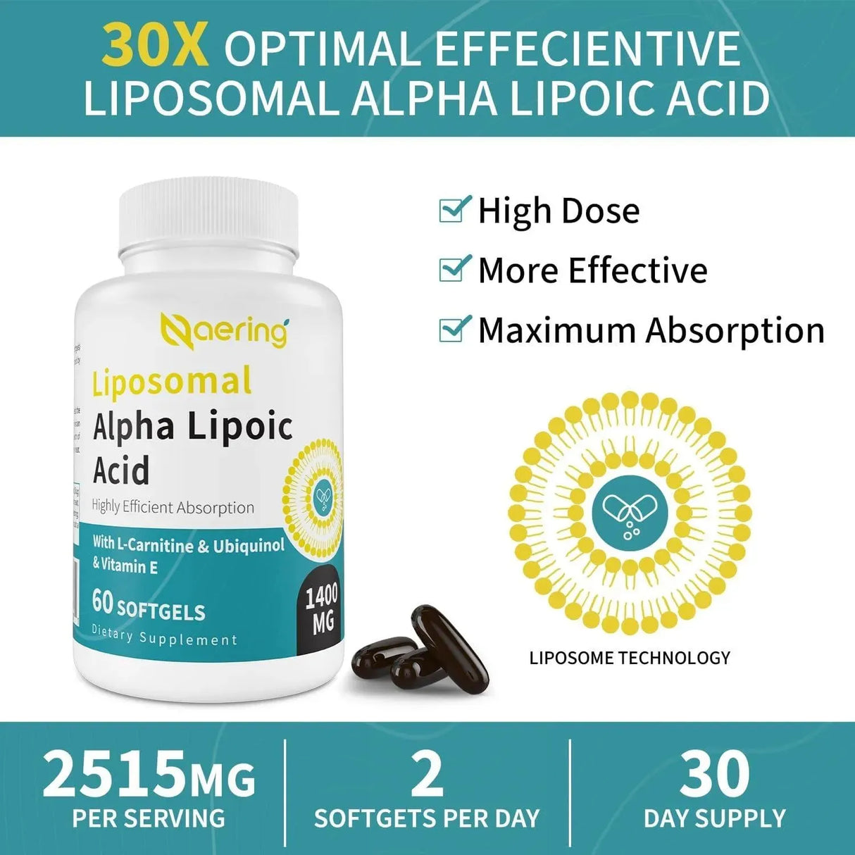 NAERING - Naering Liposomal Alpha Lipoic Acid 1400Mg. 120 Capsulas Blandas - The Red Vitamin MX - Suplementos Alimenticios - {{ shop.shopifyCountryName }}