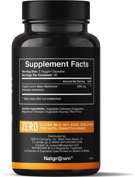 NATGROWN - Natgrown Lions Mane Mushroom Supplement 1000Mg. 120 Capsulas - The Red Vitamin MX - Suplementos Alimenticios - {{ shop.shopifyCountryName }}