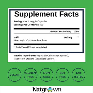 NATGROWN - Natgrown NAC N-Acetyl Cysteine 600Mg. 120 Capsulas - The Red Vitamin MX - Suplementos Alimenticios - {{ shop.shopifyCountryName }}