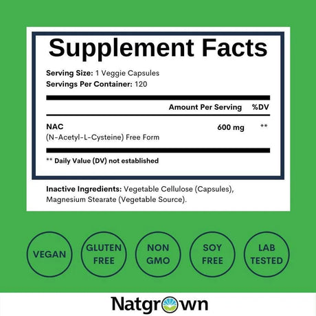 NATGROWN - Natgrown NAC N-Acetyl Cysteine 600Mg. 120 Capsulas - The Red Vitamin MX - Suplementos Alimenticios - {{ shop.shopifyCountryName }}