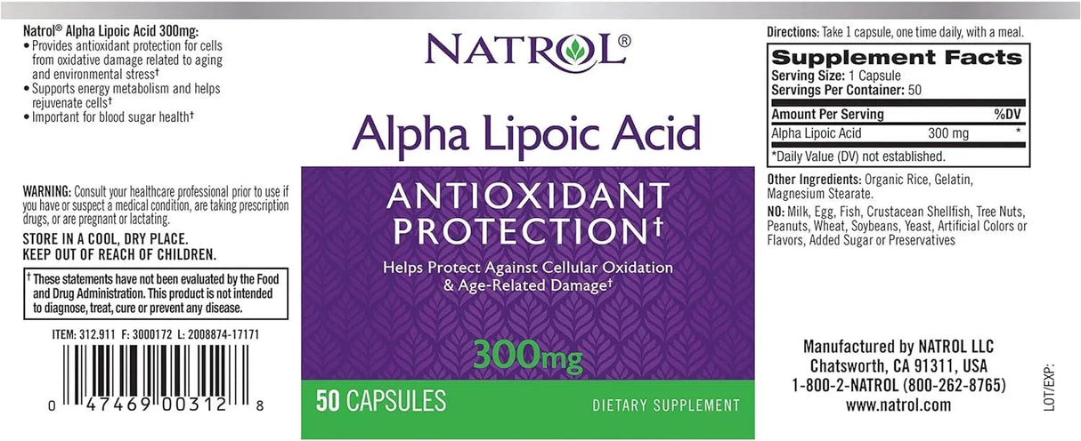 NATROL - Natrol Alpha Lipoic Acid 300Mg. 50 Capsulas - The Red Vitamin MX - Suplementos Alimenticios - {{ shop.shopifyCountryName }}