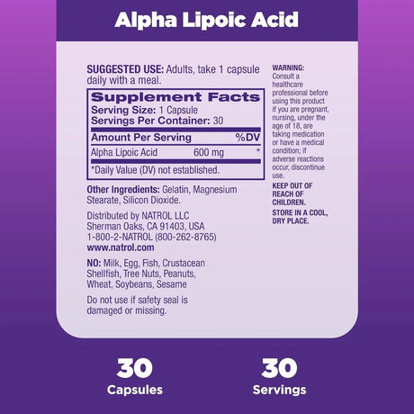 NATROL - Natrol Alpha Lipoic Acid 600Mg. 30 Capsulas - The Red Vitamin MX - Suplementos Alimenticios - {{ shop.shopifyCountryName }}