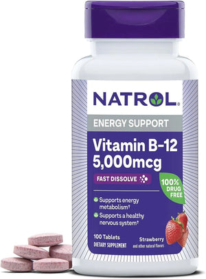 NATROL - Natrol Vitamin B-12 5000mcg Strawberry-Flavored Fast Dissolve 100 Tabletas - The Red Vitamin MX - Suplementos Alimenticios - {{ shop.shopifyCountryName }}