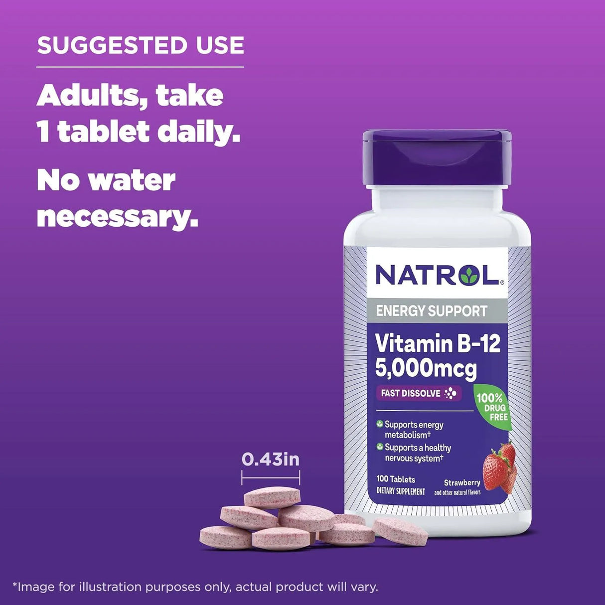 NATROL - Natrol Vitamin B-12 5000mcg Strawberry-Flavored Fast Dissolve 100 Tabletas - The Red Vitamin MX - Suplementos Alimenticios - {{ shop.shopifyCountryName }}