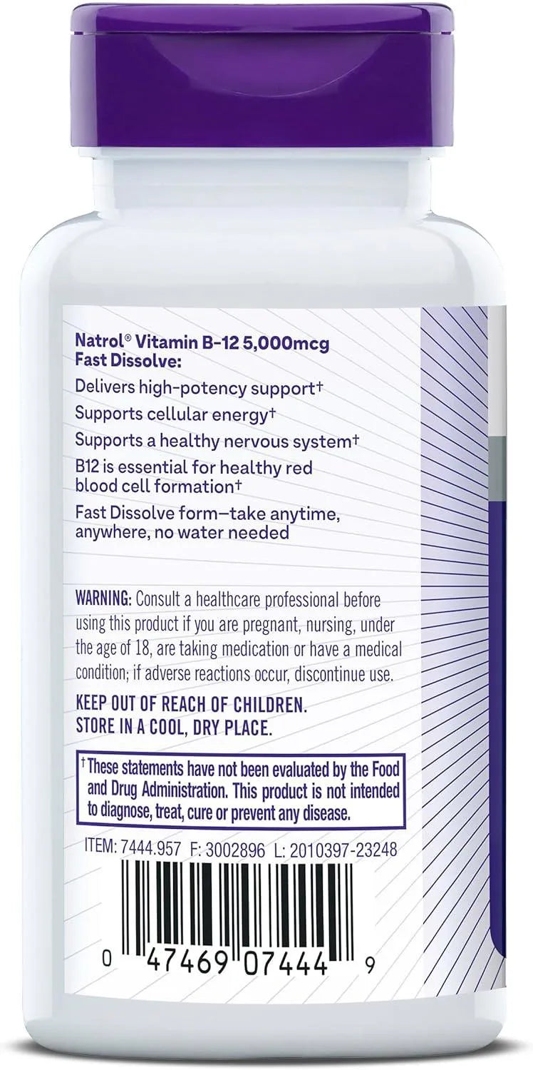 NATROL - Natrol Vitamin B-12 5000mcg Strawberry-Flavored Fast Dissolve 200 Tabletas - The Red Vitamin MX - Suplementos Alimenticios - {{ shop.shopifyCountryName }}