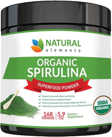 NATURAL ELEMENTS - Natural Elements Premium USDA Organic Spirulina Powder 168Gr. - The Red Vitamin MX - Suplementos Alimenticios - {{ shop.shopifyCountryName }}