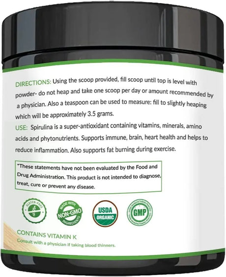 NATURAL ELEMENTS - Natural Elements Premium USDA Organic Spirulina Powder 168Gr. - The Red Vitamin MX - Suplementos Alimenticios - {{ shop.shopifyCountryName }}