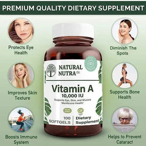 NATURAL NUTRA - Natural Nutra Vitamin A 10,000 IU 100 Capsulas Blandas - The Red Vitamin MX - Suplementos Alimenticios - {{ shop.shopifyCountryName }}