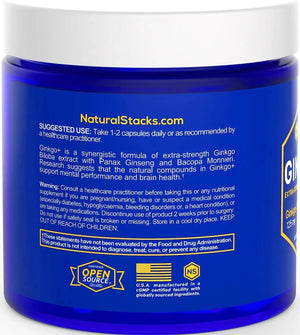 NATURAL STACKS - NATURAL STACKS Ginkgo Biloba Supplements w/Panax Ginseng and Bacopa Monnieri 60 Capsulas - The Red Vitamin MX - Suplementos Alimenticios - {{ shop.shopifyCountryName }}