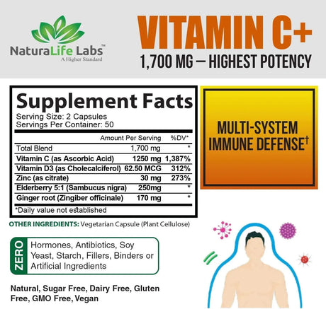 NATURALIFE LABS - NaturaLife Labs A Higher Standard Vitamin C 1,700Mg. 100 Capsulas - The Red Vitamin MX - Suplementos Alimenticios - {{ shop.shopifyCountryName }}