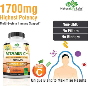 NATURALIFE LABS - NaturaLife Labs A Higher Standard Vitamin C 1,700Mg. 100 Capsulas - The Red Vitamin MX - Suplementos Alimenticios - {{ shop.shopifyCountryName }}