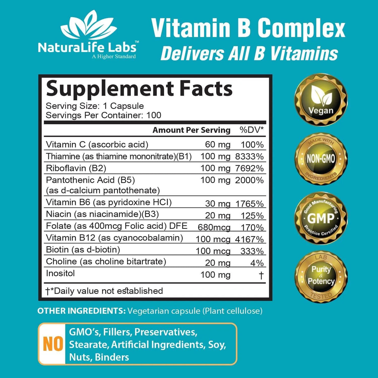 NATURALIFE LABS - NaturaLife Labs Vitamin B Complex 100 Capsulas - The Red Vitamin MX - Suplementos Alimenticios - {{ shop.shopifyCountryName }}