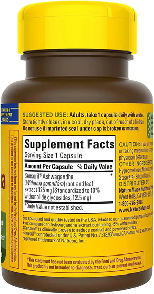 NATURE MADE - Nature Made Ashwagandha 125Mg. 60 Capsulas - The Red Vitamin MX - Suplementos Alimenticios - {{ shop.shopifyCountryName }}