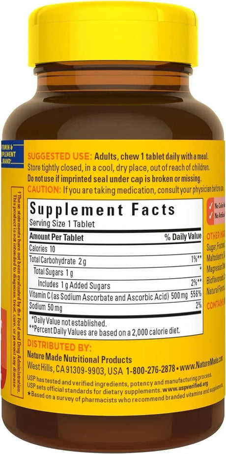 NATURE MADE - Nature Made Chewable Vitamin C 500Mg. 60 Tabletas - The Red Vitamin MX - Suplementos Alimenticios - {{ shop.shopifyCountryName }}