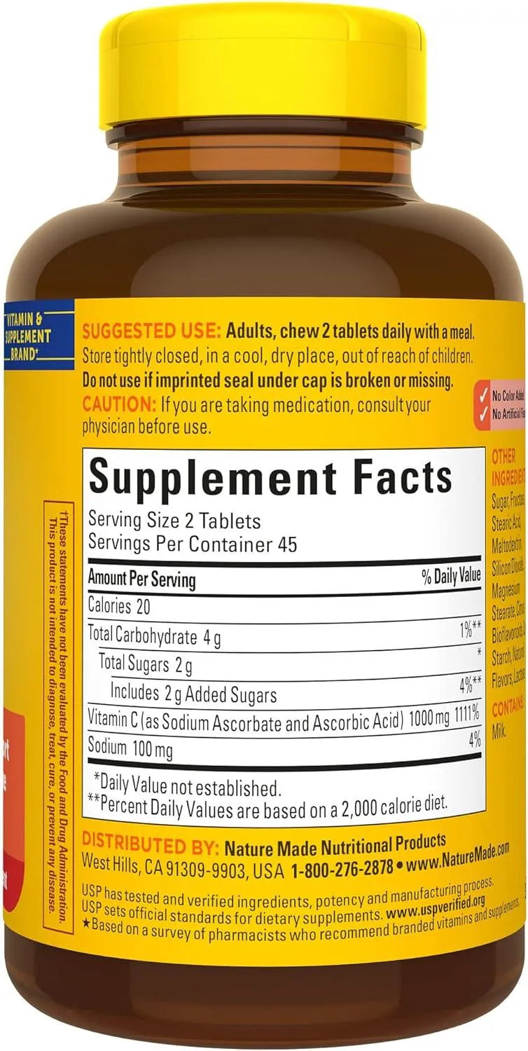 NATURE MADE - Nature Made Extra Strength Dosage Chewable Vitamin C 1000Mg. 90 Tabletas - The Red Vitamin MX - Suplementos Alimenticios - {{ shop.shopifyCountryName }}