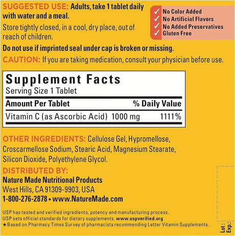NATURE MADE - Nature Made Extra Strength Vitamin C 1000Mg. 300 Tabletas - The Red Vitamin MX - Suplementos Alimenticios - {{ shop.shopifyCountryName }}