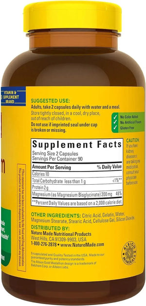 NATURE MADE - Nature Made Magnesium Glycinate 200Mg. 180 Capsulas - The Red Vitamin MX - Suplementos Alimenticios - {{ shop.shopifyCountryName }}