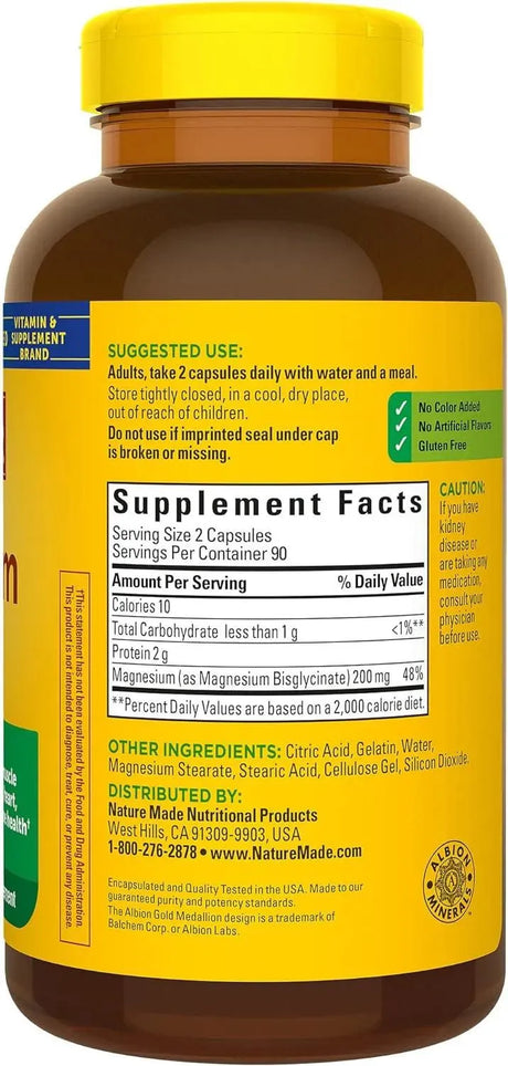 NATURE MADE - Nature Made Magnesium Glycinate 200Mg. 180 Capsulas - The Red Vitamin MX - Suplementos Alimenticios - {{ shop.shopifyCountryName }}