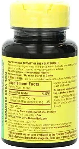 NATURE MADE - Nature Made Potassium Gluconate 550Mg. 100 Tabletas 5 Pack - The Red Vitamin MX - Suplementos Alimenticios - {{ shop.shopifyCountryName }}