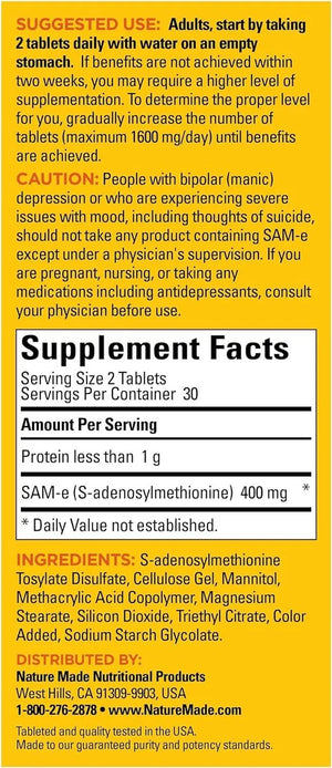 NATURE MADE - Nature Made SAM-e 200Mg. 60 Tabletas - The Red Vitamin MX - Suplementos Alimenticios - {{ shop.shopifyCountryName }}