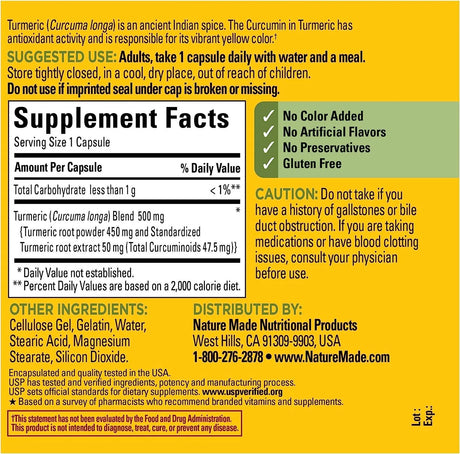 NATURE MADE - Nature Made Turmeric Curcumin 500Mg. 120 Capsulas - The Red Vitamin MX - Suplementos Alimenticios - {{ shop.shopifyCountryName }}