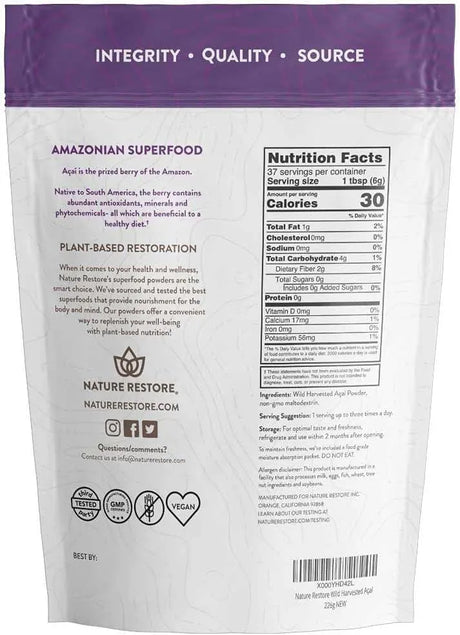 NATURE RESTORE - Nature Restore Wild Harvested Acai Berry Powder 226Gr. - The Red Vitamin MX - Suplementos Alimenticios - {{ shop.shopifyCountryName }}