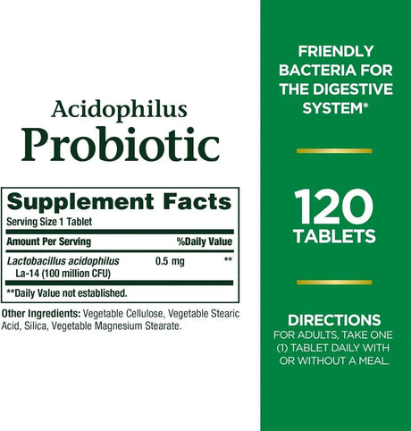NATURE'S BOUNTY - Nature's Bounty Acidophilus Probiotic 120 Tabletas - The Red Vitamin MX - Suplementos Alimenticios - {{ shop.shopifyCountryName }}