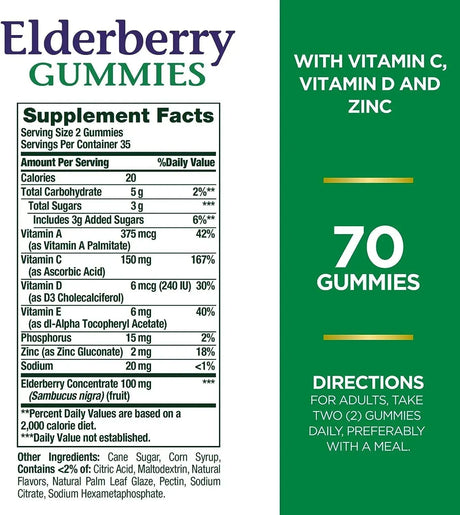 NATURE'S BOUNTY - Nature's Bounty Elderberry Gummies 70 Gomitas - The Red Vitamin MX - Suplementos Alimenticios - {{ shop.shopifyCountryName }}
