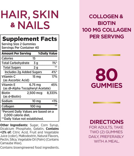 NATURE'S BOUNTY - Nature's Bounty Hair, Skin & Nails with Biotin and Collagen 80 Gomitas - The Red Vitamin MX - Suplementos Alimenticios - {{ shop.shopifyCountryName }}