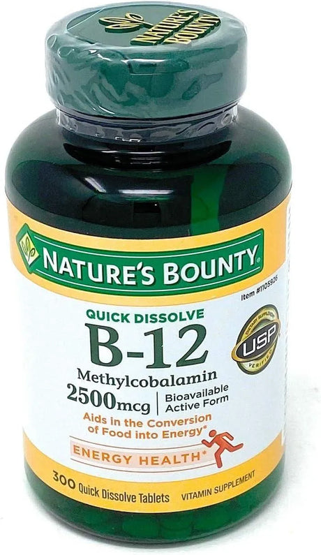 NATURE'S BOUNTY - Nature's Bounty Quick Dissolve Fast Acting Vitamin B-12 2500mcg 300 Tabletas - The Red Vitamin MX - Suplementos Alimenticios - {{ shop.shopifyCountryName }}