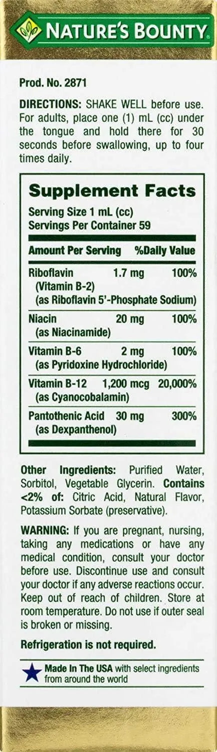 NATURE'S BOUNTY - Nature's Bounty Vitamin B Complex Sublingual Liquid 2 Fl. Oz. - The Red Vitamin MX - Suplementos Alimenticios - {{ shop.shopifyCountryName }}