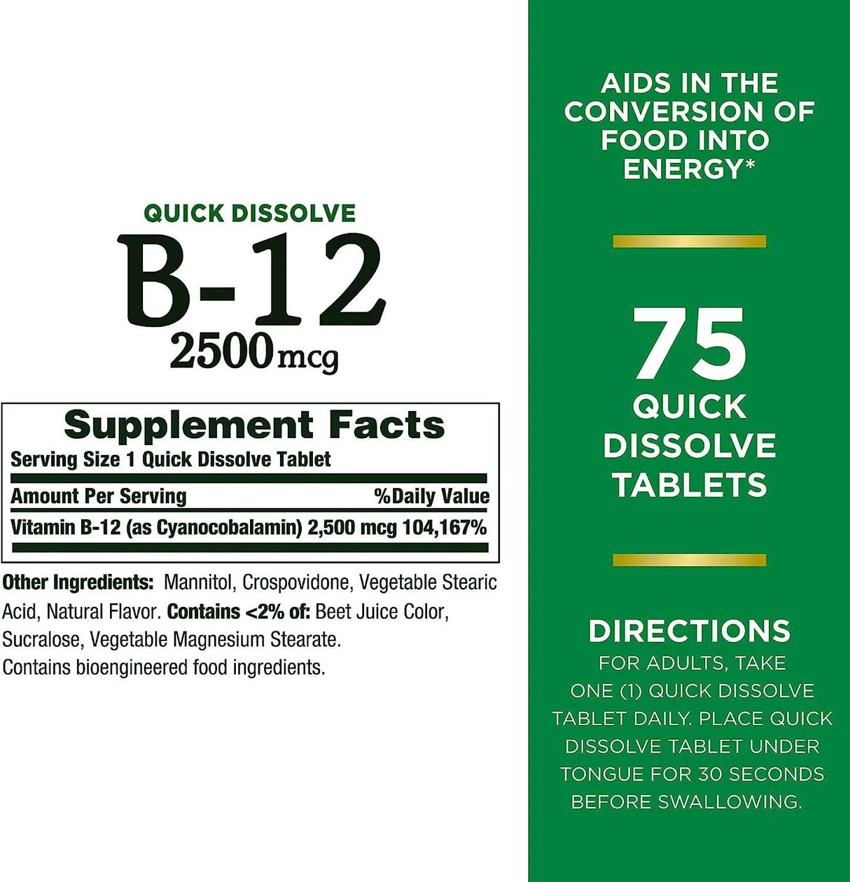 NATURE'S BOUNTY - Nature's Bounty Vitamin B12 2500mcg Quick Dissolve 75 Tabletas - The Red Vitamin MX - Suplementos Alimenticios - {{ shop.shopifyCountryName }}