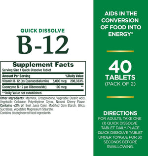 NATURE'S BOUNTY - Nature's Bounty Vitamin B12 Quick Dissolve 40 Tabletas 2 Pack - The Red Vitamin MX - Suplementos Alimenticios - {{ shop.shopifyCountryName }}