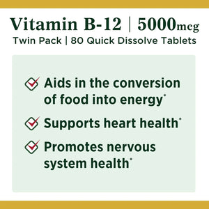 NATURE'S BOUNTY - Nature's Bounty Vitamin B12 Quick Dissolve 40 Tabletas 2 Pack - The Red Vitamin MX - Suplementos Alimenticios - {{ shop.shopifyCountryName }}