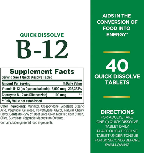 NATURE'S BOUNTY - Nature's Bounty Vitamin B12 Quick Dissolve 40 Tabletas - The Red Vitamin MX - Suplementos Alimenticios - {{ shop.shopifyCountryName }}