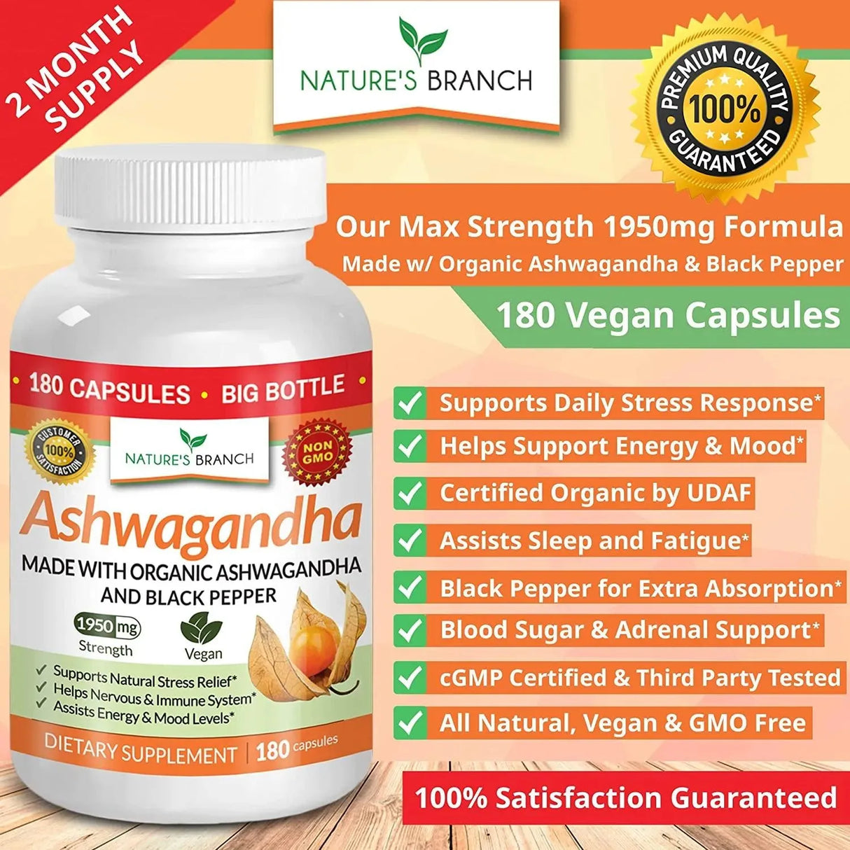 NATURE'S BRANCH - Nature's Branch Organic Ashwagandha with Black Pepper 180 Capsulas - The Red Vitamin MX - Suplementos Alimenticios - {{ shop.shopifyCountryName }}