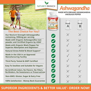 NATURE'S BRANCH - Nature's Branch Organic Ashwagandha with Black Pepper 180 Capsulas - The Red Vitamin MX - Suplementos Alimenticios - {{ shop.shopifyCountryName }}