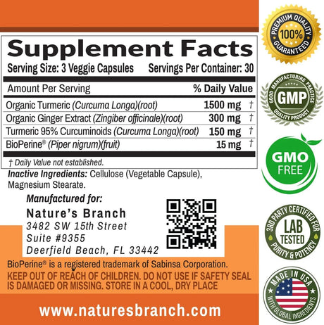 NATURE'S BRANCH - Nature's Branch Turmeric Curcumin and Ginger & BioPerine 90 Capsulas - The Red Vitamin MX - Suplementos Alimenticios - {{ shop.shopifyCountryName }}