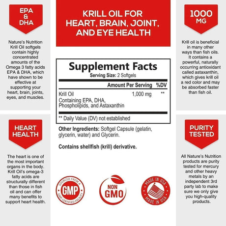 NATURE'S NUTRITION - Nature's Nutrition Antarctic Krill Oil 1000Mg. 60 Capsulas Blandas - The Red Vitamin MX - Suplementos Alimenticios - {{ shop.shopifyCountryName }}