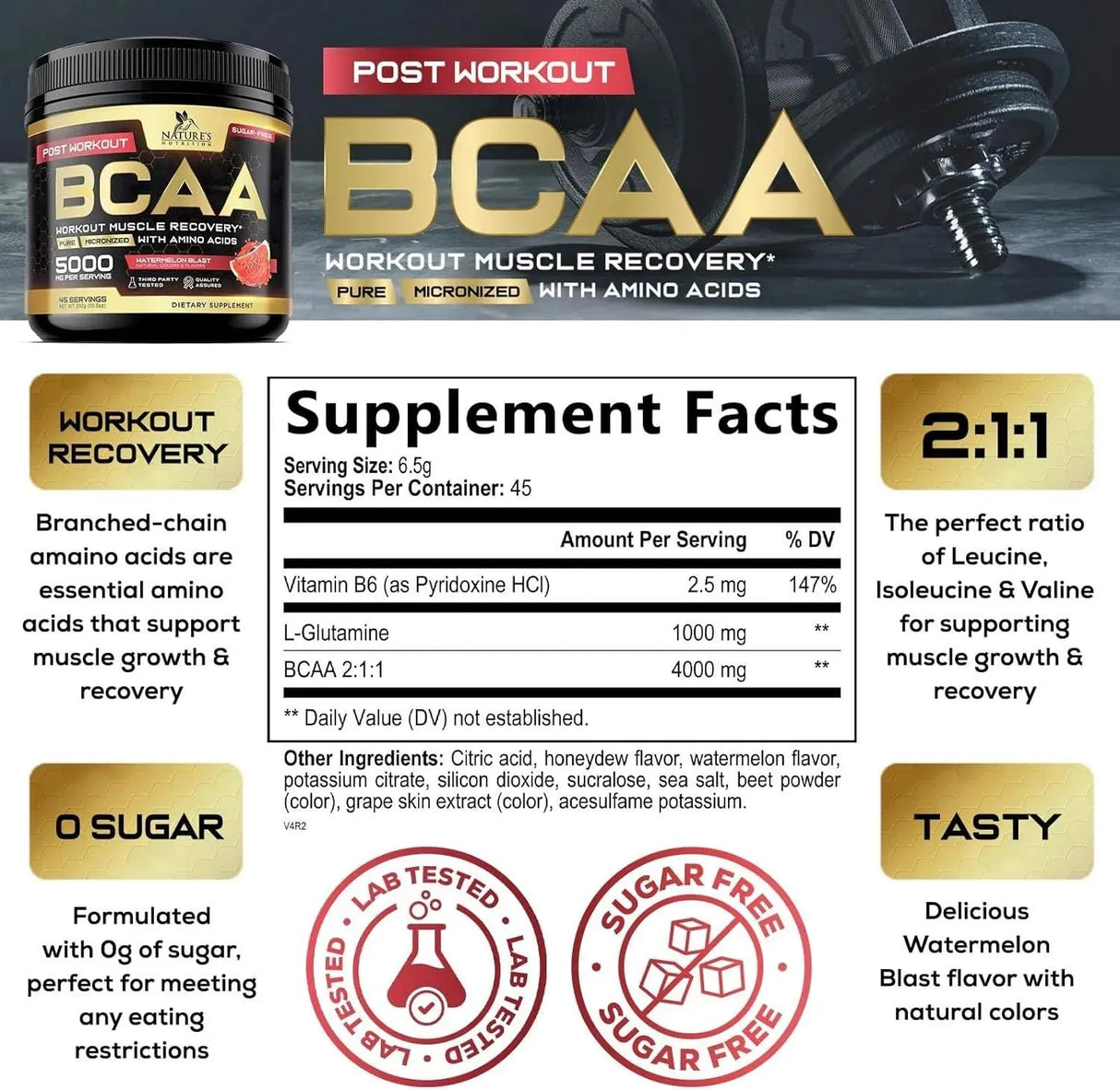 NATURE'S NUTRITION - Nature's Nutrition BCAA Powder Watermelon 45 Servicios 292Gr. - The Red Vitamin MX - Suplementos Alimenticios - {{ shop.shopifyCountryName }}