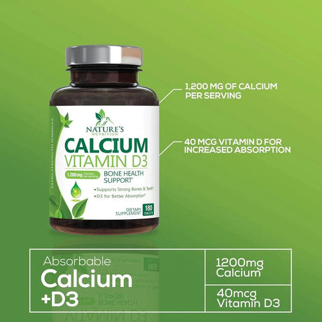 NATURE'S NUTRITION - Nature's Nutrition Calcium 1200Mg. Plus Vitamin D3 180 Tabletas - The Red Vitamin MX - Suplementos Alimenticios - {{ shop.shopifyCountryName }}