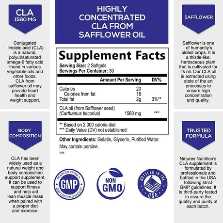 NATURE'S NUTRITION - Nature's Nutrition Conjugated Linoleic Acid CLA 1560Mg. 60 Capsulas Blandas - The Red Vitamin MX - Suplementos Alimenticios - {{ shop.shopifyCountryName }}