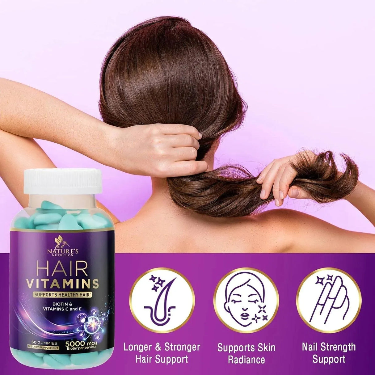 NATURE'S NUTRITION - Nature's Nutrition Hair Vitamins Gummy with Biotin 60 Gomitas - The Red Vitamin MX - Suplementos Alimenticios - {{ shop.shopifyCountryName }}